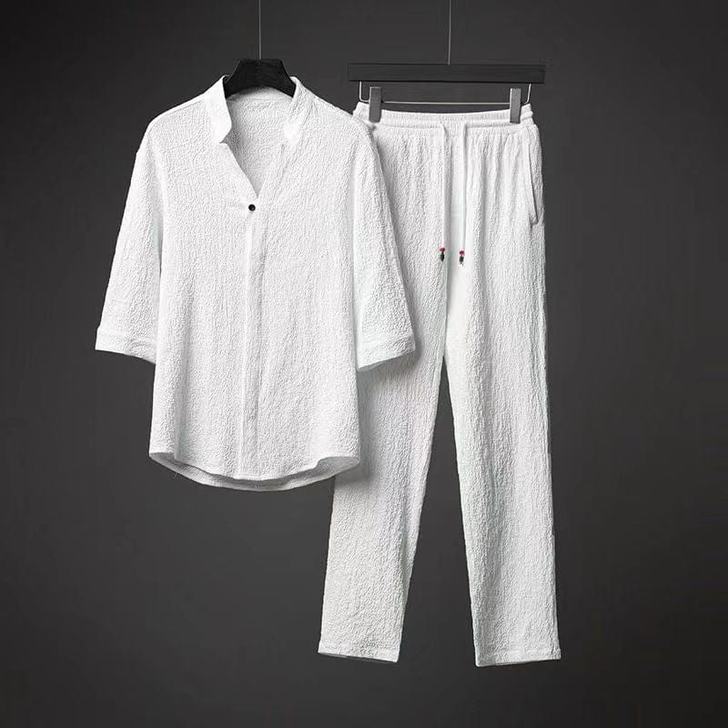Lively® Homme Blanc / S Ensemble d'été 2 pièces en lin | Lively™