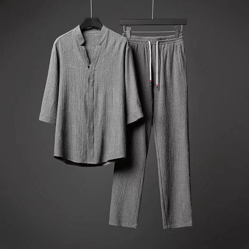 Lively® Homme Gris / S Ensemble d'été 2 pièces en lin | Lively™