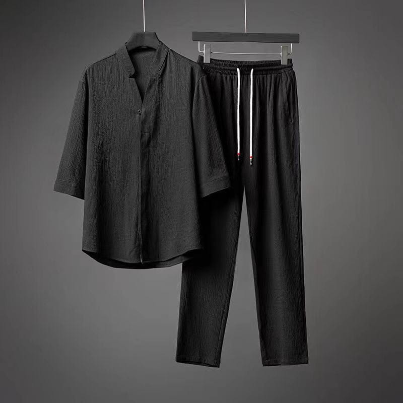 Lively® Homme Noir / S Ensemble d'été 2 pièces en lin | Lively™